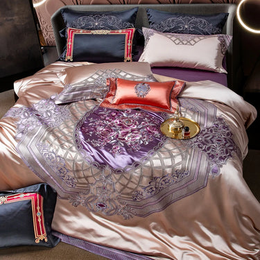Purple Flower European Palace Egyptian Cotton Embroidered Jacquard Bedding Set